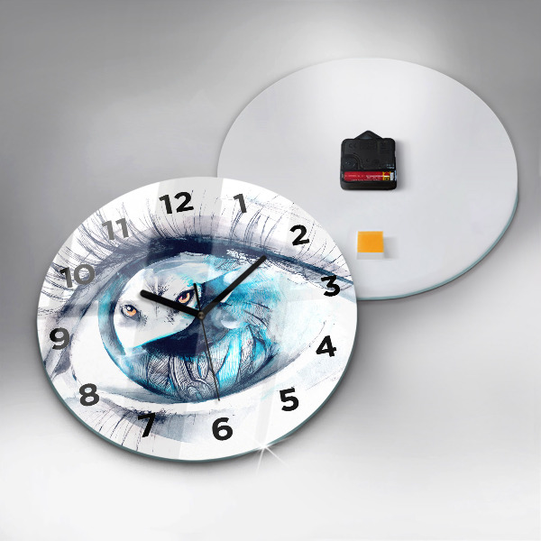 Round glass wall clock Wolf Eye Illustration