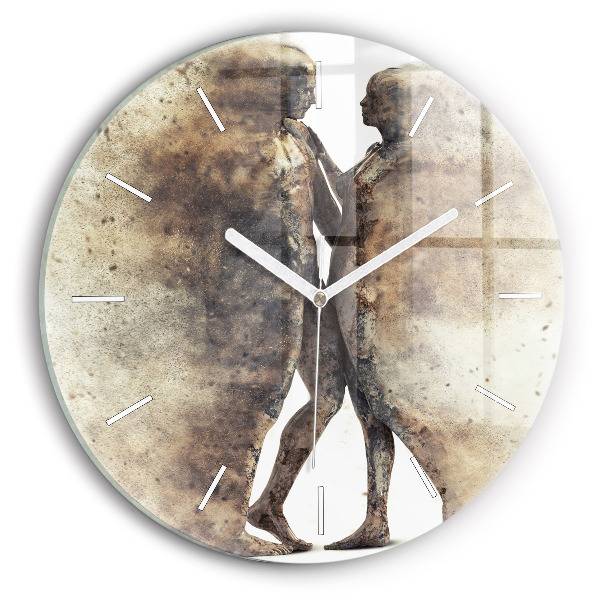 Round glass wall clock Abstract sand people