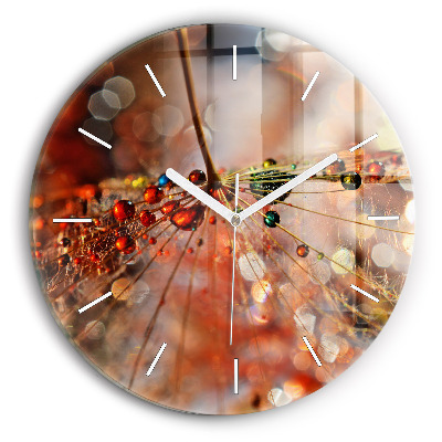 Round glass wall clock Dandelion with dew
