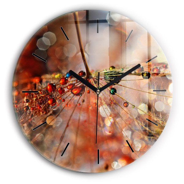 Round glass wall clock Dandelion with dew