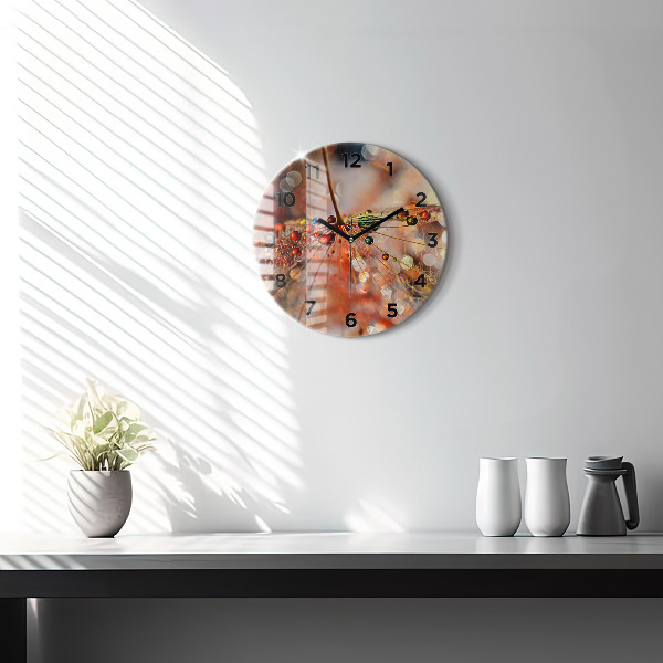 Round glass wall clock Dandelion with dew