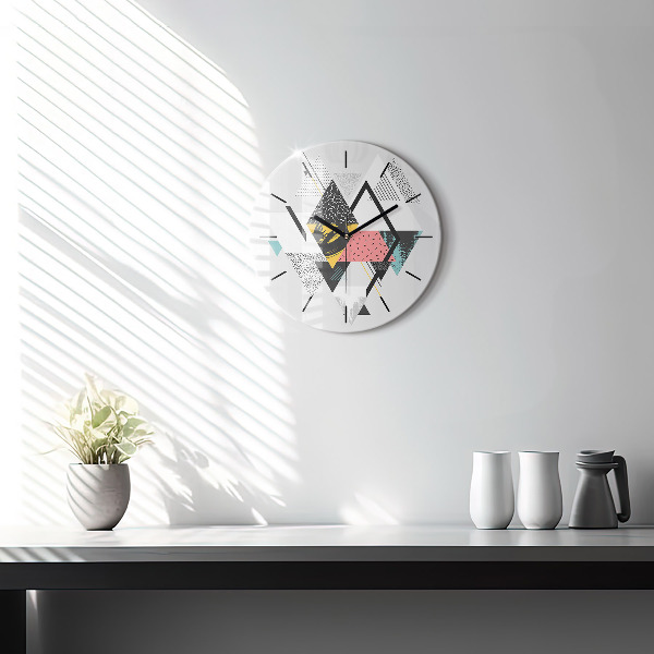Round glass wall clock Geometric pattern