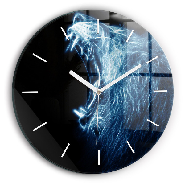 Round glass wall clock Wild lion