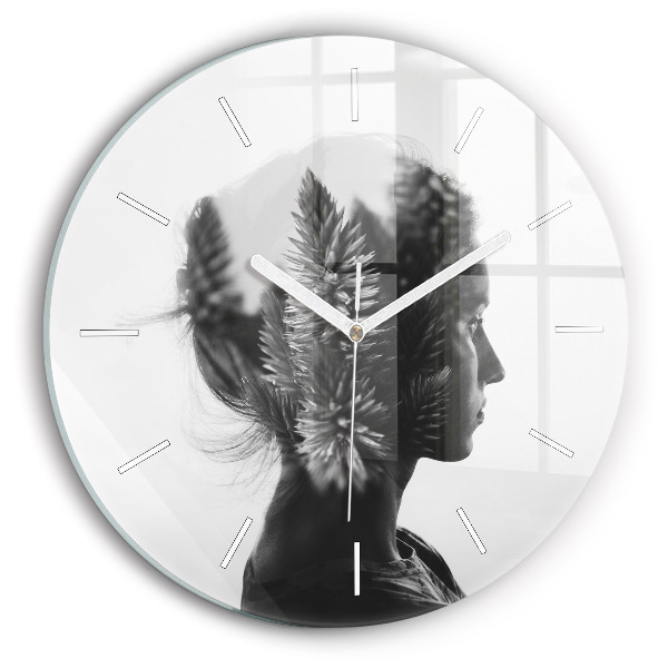 Round glass wall clock Portrait of a woman