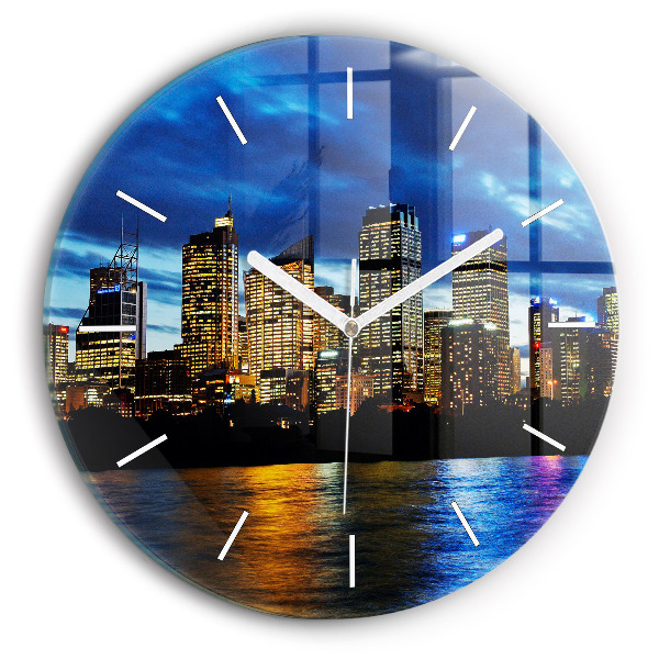 Round glass wall clock Sydney In The Evening