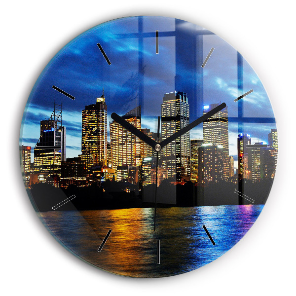 Round glass wall clock Sydney In The Evening