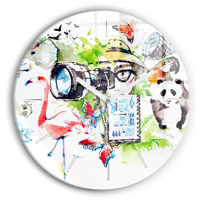 Round glass wall clock Zoologist