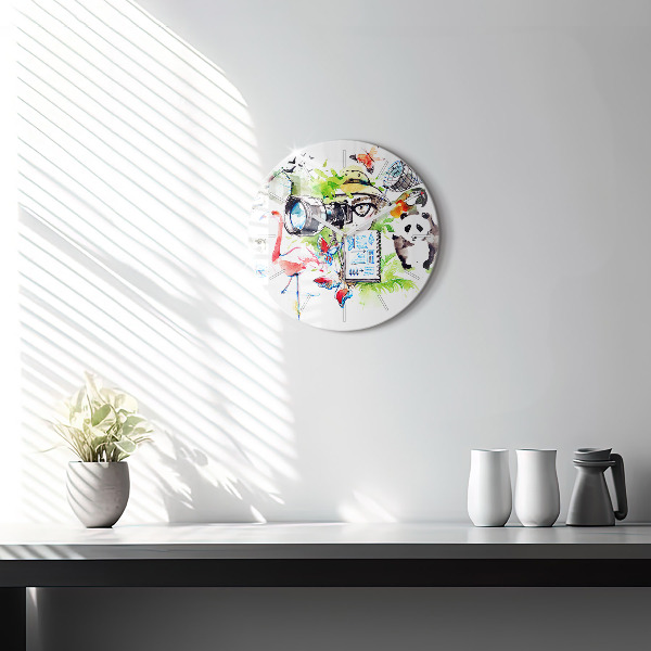 Round glass wall clock Zoologist