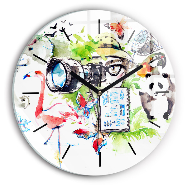 Round glass wall clock Zoologist