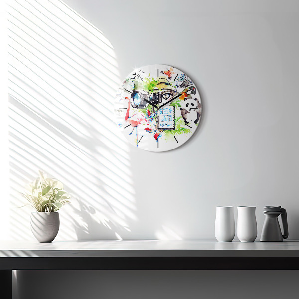 Round glass wall clock Zoologist