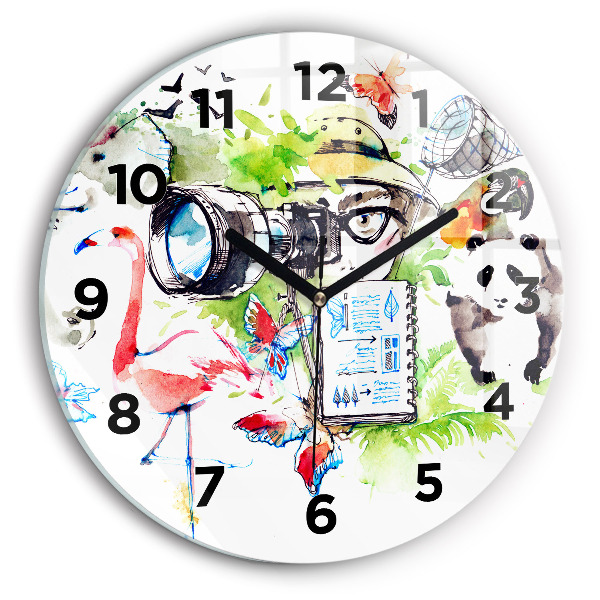 Round glass wall clock Zoologist