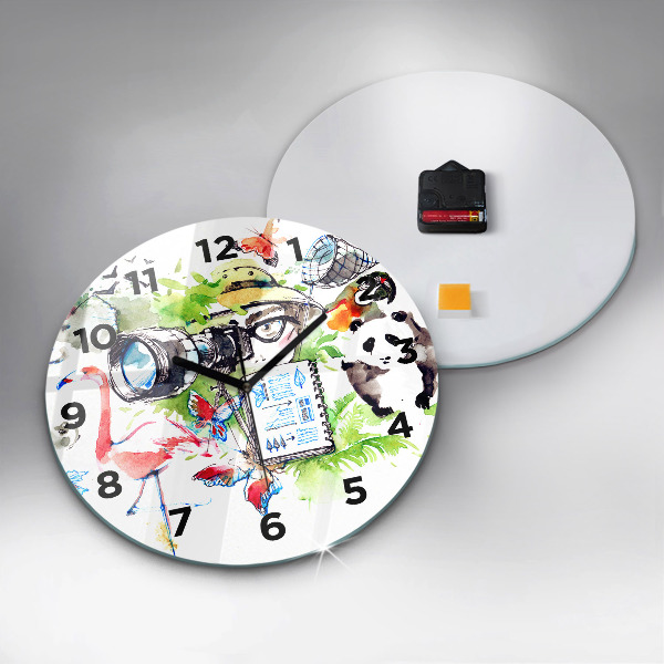 Round glass wall clock Zoologist