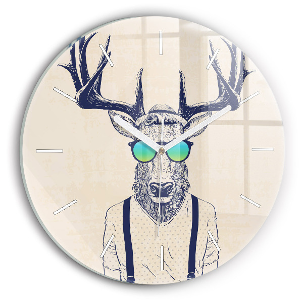 Round glass wall clock Abstract deer