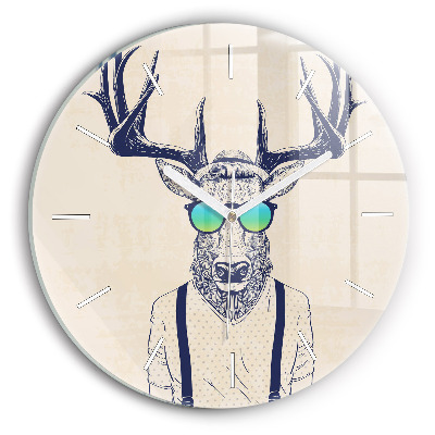 Round glass wall clock Abstract deer