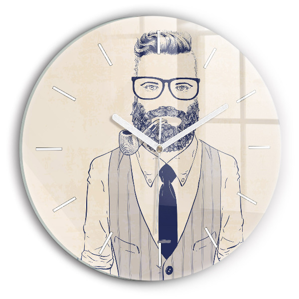 Round glass wall clock Man with a beard