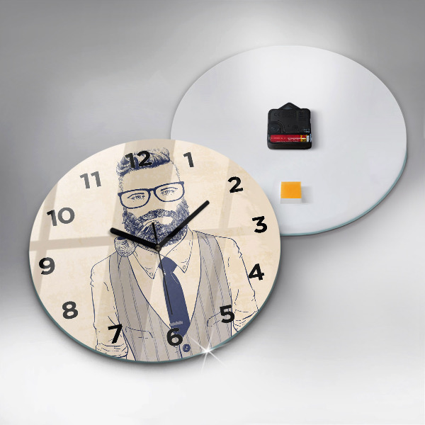 Round glass wall clock Man with a beard