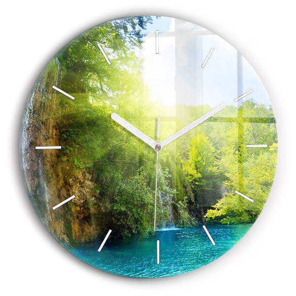 Round glass wall clock Lagoon Landscape