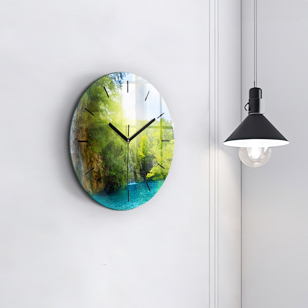 Round glass wall clock Lagoon Landscape