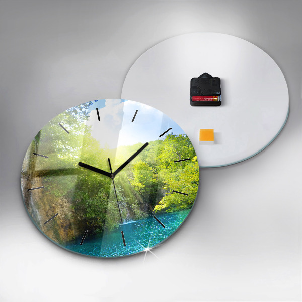 Round glass wall clock Lagoon Landscape