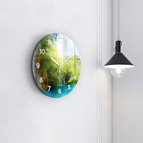Round glass wall clock Lagoon Landscape