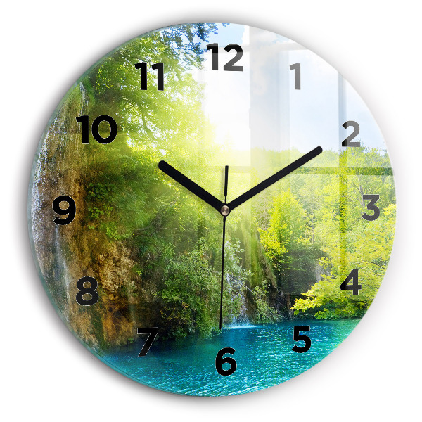 Round glass wall clock Lagoon Landscape