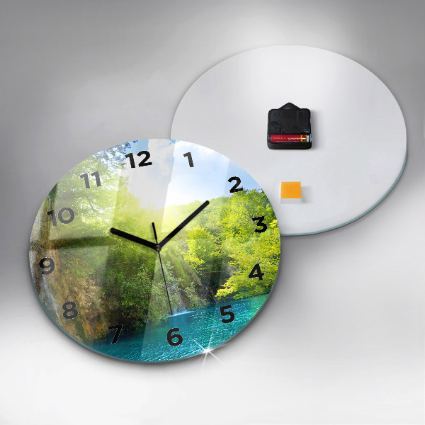Round glass wall clock Lagoon Landscape