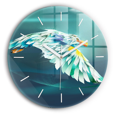Round glass wall clock Image of a flying eagle