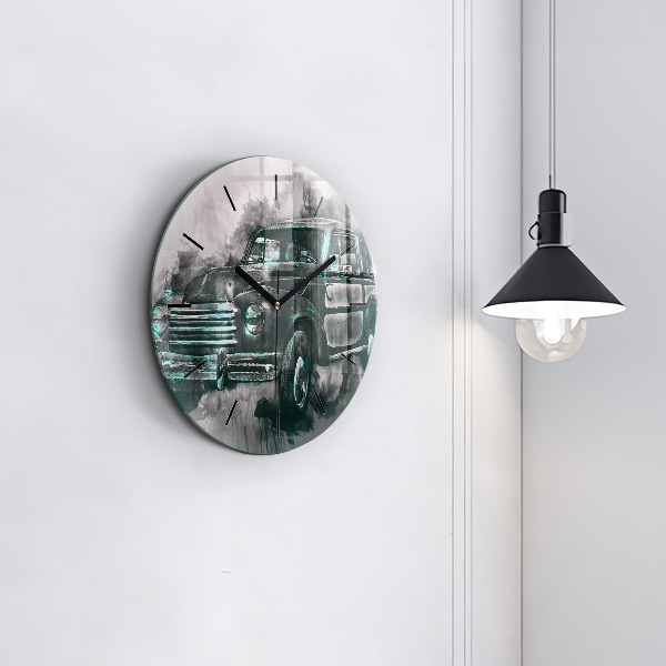 Round glass wall clock Old School Car
