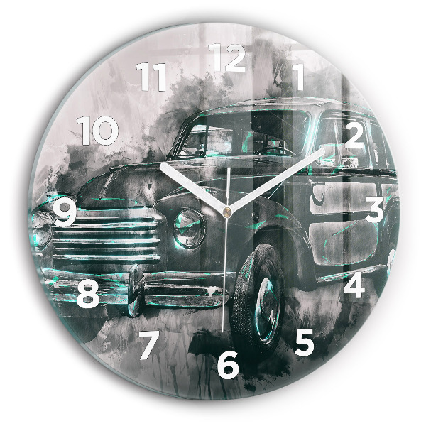 Round glass wall clock Old School Car