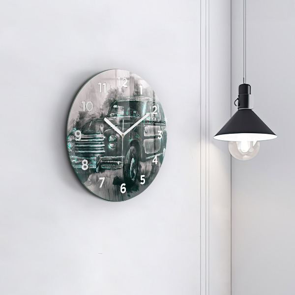 Round glass wall clock Old School Car