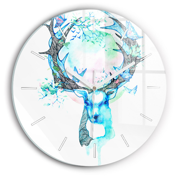 Round glass wall clock Deer illustration