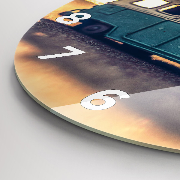 Round glass wall clock Camper on the beach