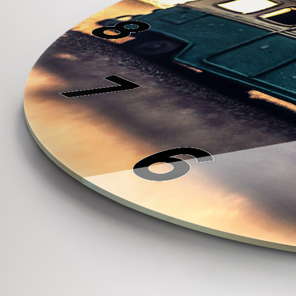 Round glass wall clock Camper on the beach