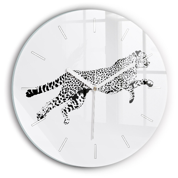 Round glass wall clock Silhouette of a panther