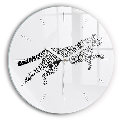 Round glass wall clock Silhouette of a panther