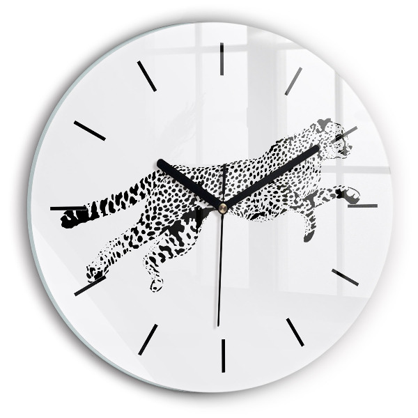 Round glass wall clock Silhouette of a panther