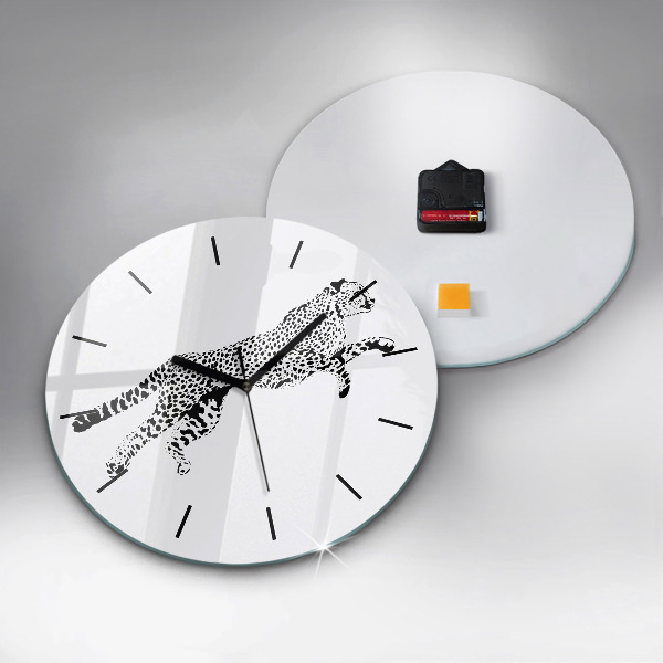 Round glass wall clock Silhouette of a panther