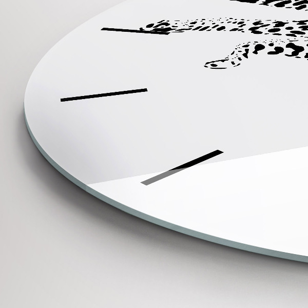 Round glass wall clock Silhouette of a panther