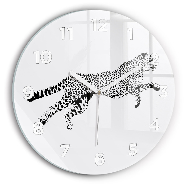 Round glass wall clock Silhouette of a panther