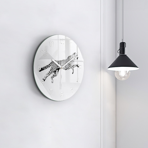 Round glass wall clock Silhouette of a panther
