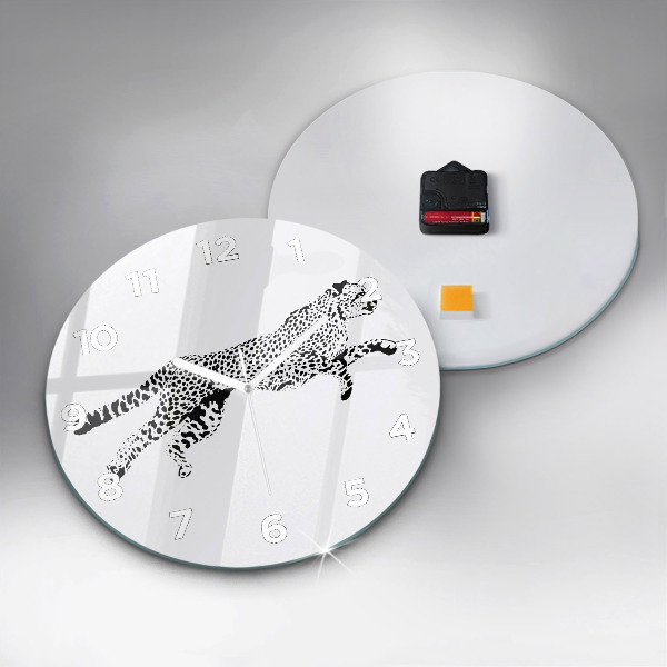 Round glass wall clock Silhouette of a panther