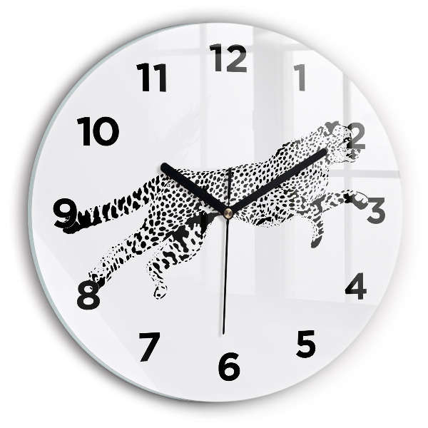 Round glass wall clock Silhouette of a panther