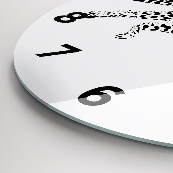 Round glass wall clock Silhouette of a panther