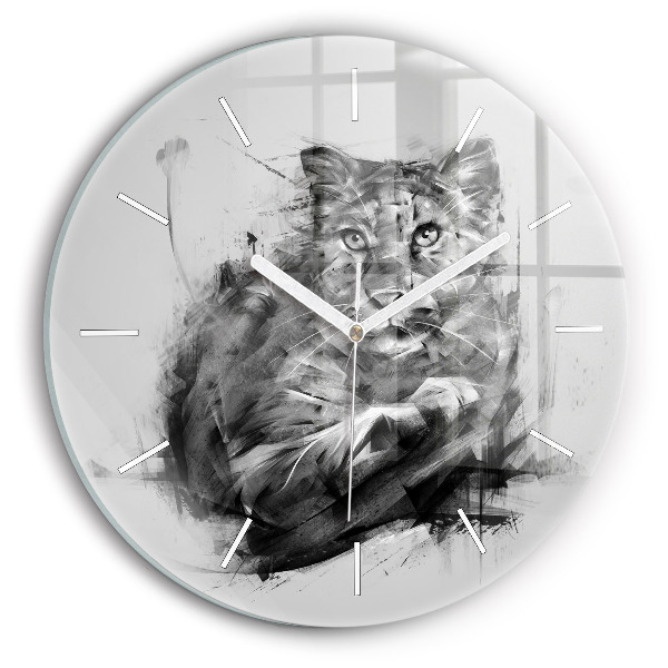 Round glass wall clock Painted lion