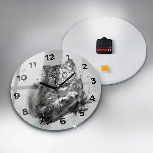 Round glass wall clock Painted lion