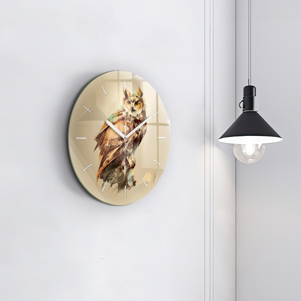 Round glass wall clock Owl - a sign of wisdom