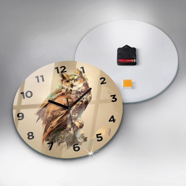 Round glass wall clock Owl - a sign of wisdom