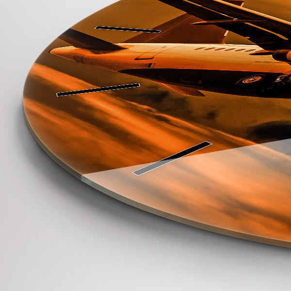 Round glass wall clock Travel by plane