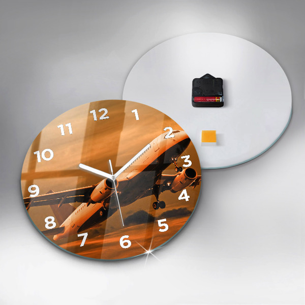 Round glass wall clock Travel by plane
