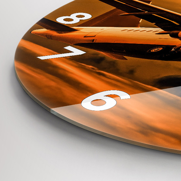 Round glass wall clock Travel by plane